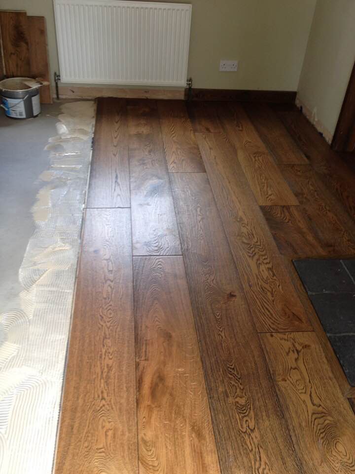 V4 - Burnt Umber Engineered Oak Wood Flooring. Glue down. Installation in Wokingham.